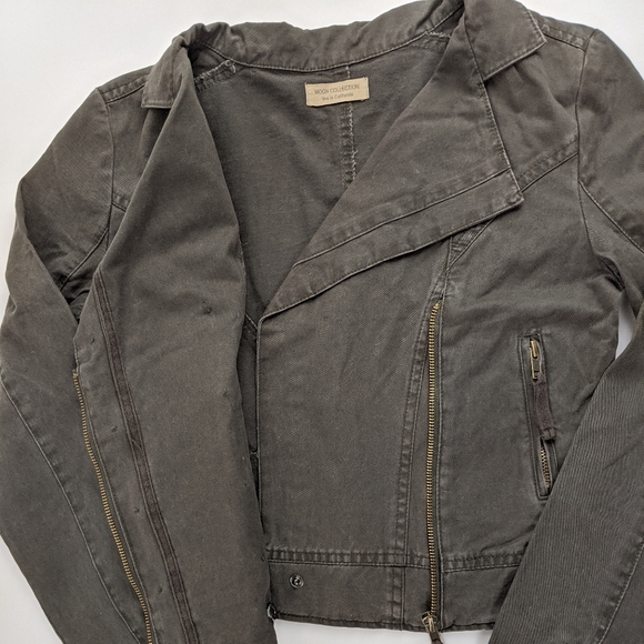 Moon Collection Moto Jacket Womens Sz Small Army Green Biker - Picture 9 of 16